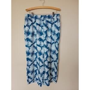 EUC Rachel Zoe XL Linen Wide Leg Leaf Print Crop Pants Elastic Waist Pockets